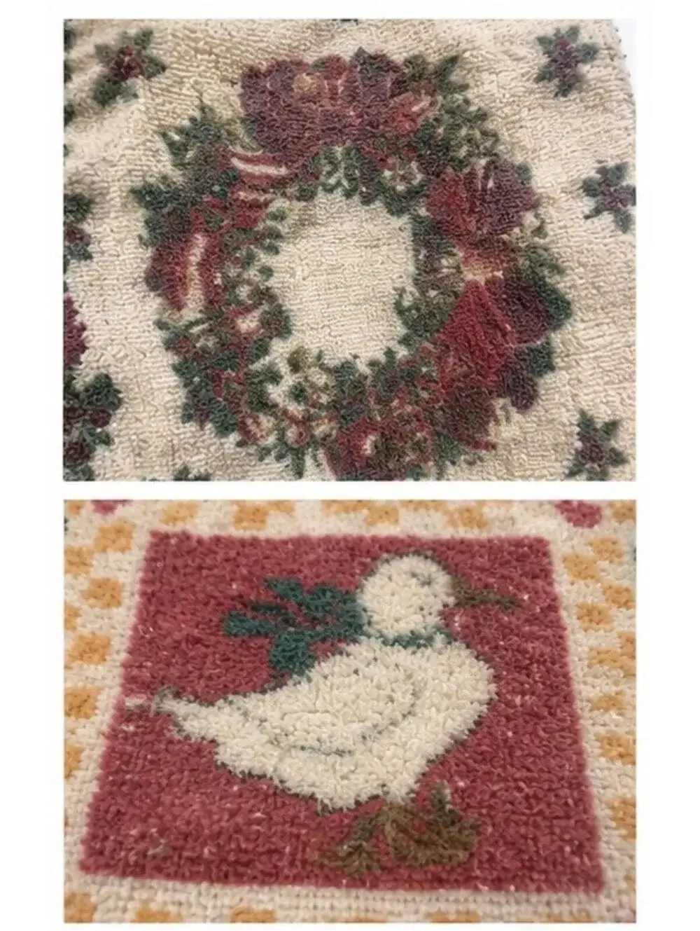 Vintage Christmas Hand Towels Lot of 2 Terry Cloth Wreath Candy Cane Bird